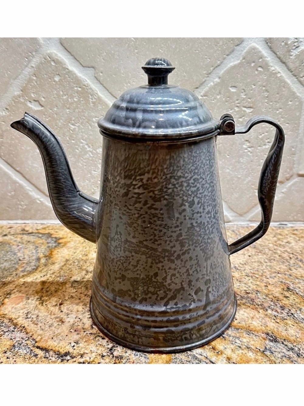Vintage Graniteware Enamelware Speckled Gray Coffee Pot
